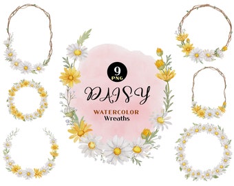 Spring Floral Wreath, Daisy Clip Art, Wild Flower Clipart, White Daisy PNG Watercolor Daisy Watercolor Spring Pure Bridal Flower Baby Breath
