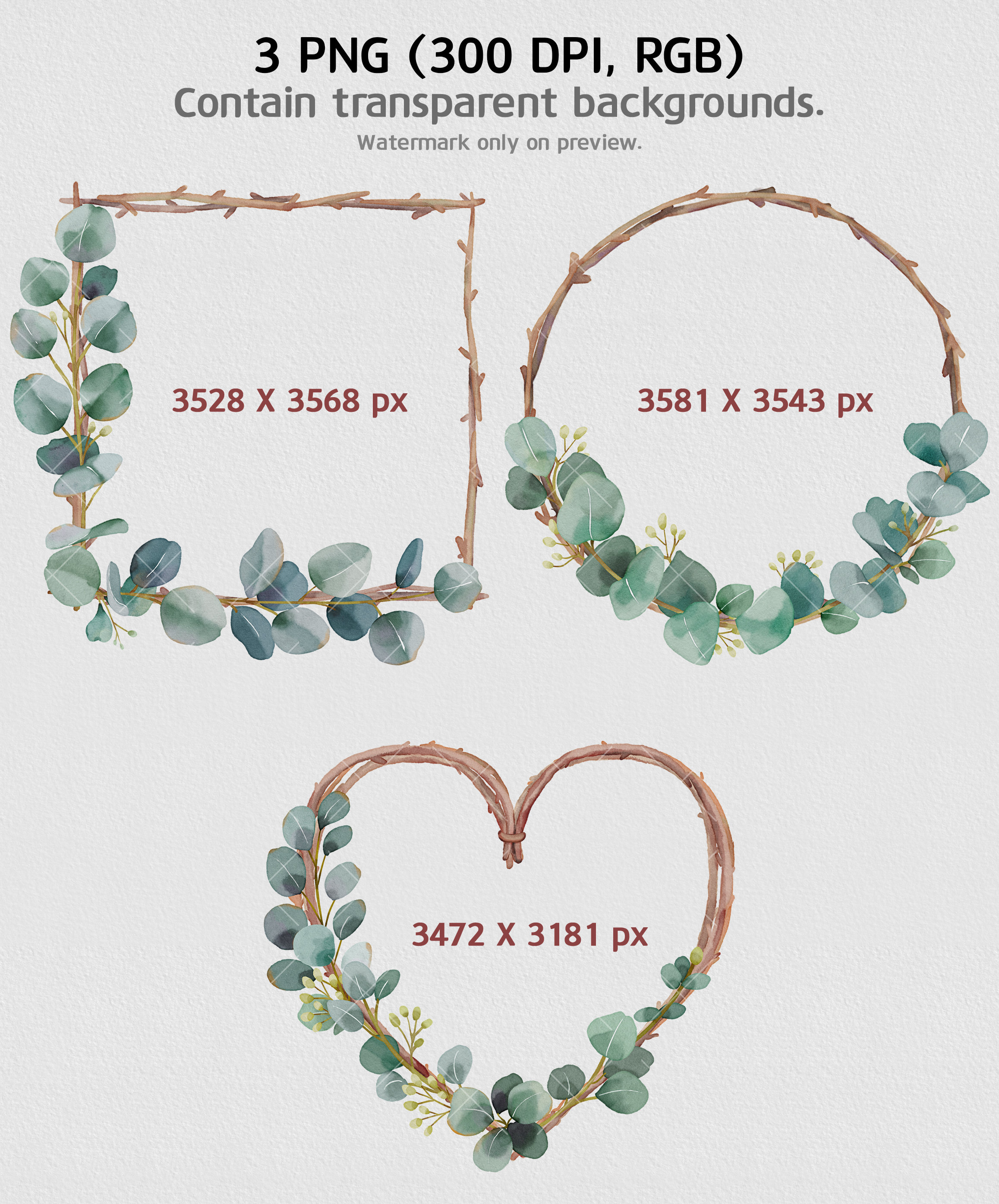 Watercolor Eucalyptus Wreath Spring Clipart Wood Wreath - Etsy