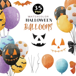 Halloween Ballon Clipart, Aquarell Luftballons Aquarell Halloween Clip Art Halloween Party PNG Geburtstag Set von Luftballons Halloween Sticker