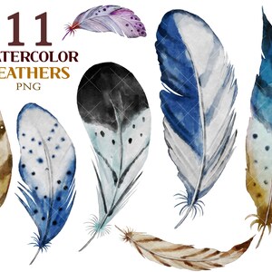 Clipart de plumas de acuarela, Pascua, clip art bohemio, pintado a mano, conjunto bohemio exótico, invitación de boda, descarga digital instantánea