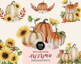 Autumn Watercolor Floral Clipart, Fall Clipart, Watercolor Fall, Pumpkin Clipart, Pumpkins Watercolor, Thanksgiving clipart, Pumpkin decor