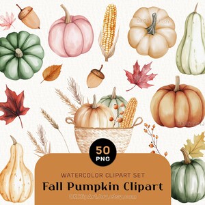 Aquarell Kürbis Clipart Bundle - Herbst Blätter Herbst Elemente PNG für Thanksgiving, Geburtstagseinladung, Scrapbooking, Kartenherstellung