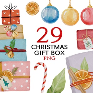 Aquarel kerstcadeaudoos, kerstillustraties, kerstafbeeldingen, winter clipart, kerstelementen, opbergdoos, kerstkaart clipart