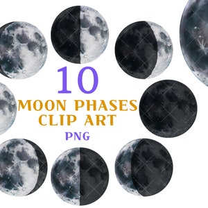Fazy księżyca, Clipart księżyca, Akwarela księżyca, Clipart pełni księżyca, Księżyc PNG, Nakładki księżyca, Nakładki cyfrowe, Clipart księżyca, Akwarela galaktyki