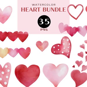 Aquarell Herz, Herz Bundle PNG, Valentinstag, Aquarell Png, Liebe Png, Geburtstagseinladung, Planer Clipart, Hochzeit digitaler Download