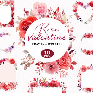 Acuarela San Valentín flor marco png, imágenes prediseñadas de San Valentín, imágenes prediseñadas del corazón, imágenes prediseñadas de rosa, Boho Valentine PNG, imágenes prediseñadas de amor, corona de San Valentín