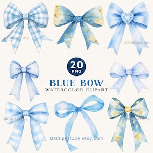 20 Blue Bows PNG, Coquette Home Decor, Cute Bow Collage PNG, Girl Blue Bow Clipart Trendy Coquette, Watercolor Ribbon Aesthetic Shirt Design