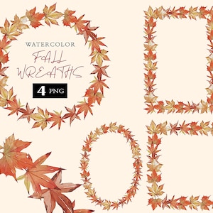 Aquarell Herbst Blatt Clip Art, Herbst Kranz, Thanksgiving Clipart Rot Gelb Blätter Hochzeit Botanische Herbstblätter Einladung Boho
