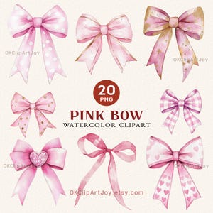 20 Pink Bows PNG, Coquette Home Decor, Cute Bow Collage PNG, Girl Pink Bow, Trendy Coquette Watercolor Ribbon Clipart Aesthetic Shirt Design