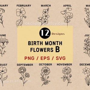 Fiore di nascita SVG, set di pacchetti Svg, fiore del mese di nascita, papavero Svg, fiore di nascita Png, design etichetta logo, arte floreale EPS, compleanno svg Boho