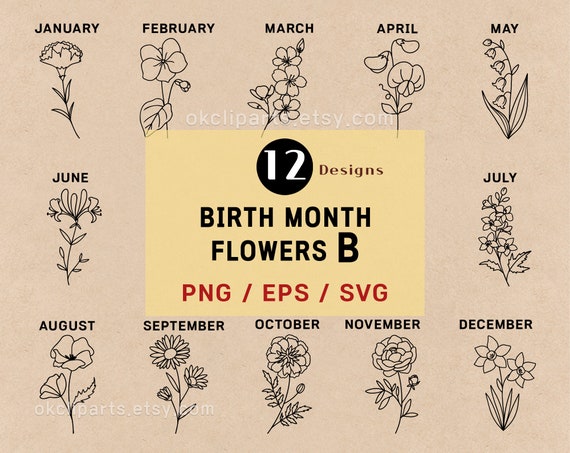 Birth Flower SVG, Svg Bundle Set, Birth Month Flower, Poppy Svg, Birth Flower Png, Logo Label Design, Floral Line Art EPS, Birthday svg Boho