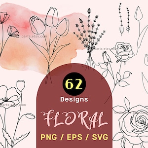 Fleur Svg, Svg floral, Svg fleurs Png, Svg botanique, plante Svg, fichiers Svg pour coupe, Rose feuille Svg ligne Art Svg Floral Bundle Svg vecteur