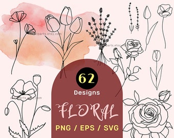 Bloem Svg, Floral Svg, Svg Flowers Png, Botanische Svg, Plant Svg, Svg-bestanden om te knippen, Rose Leaf Svg Line Art Svg Floral Bundle Svg Vector