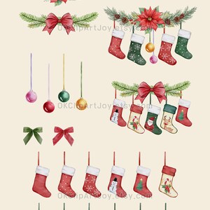 Christmas stocking clipart, Christmas clipart, Watercolor christmas, Traditional xmas, Sublimation ornament, Sublimation designs, Santa clipart bundle, Stocking elements, Stocking names, Christmas botanical, Winter greenery, Christmas flower png