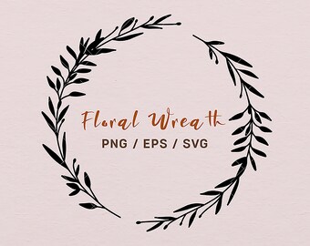 Leaf Wreath Svg, Circle Border Vector, Boho Wreath Svg, Digital Download, Wedding Svg Frame, Svg Files, Line Art Svg Bundle Plant