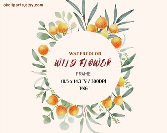 Wildflower clipart, Watercolor flower, Flower clipart, Floral clipart, Wild flowers, Boho flower PNG, Eucalyptus clip art, Watercolor frame