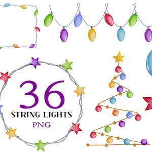 Borde de Navidad, Luces de Año Nuevo, Imágenes prediseñadas digitales, Acuarela de navidad, Scrapbooking, Imágenes prediseñadas imprimibles, Corona de Navidad, Clipart de fiesta