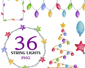 Borde de Navidad, Luces de Año Nuevo, Imágenes prediseñadas digitales, Acuarela de navidad, Scrapbooking, Imágenes prediseñadas imprimibles, Corona de Navidad, Clipart de fiesta