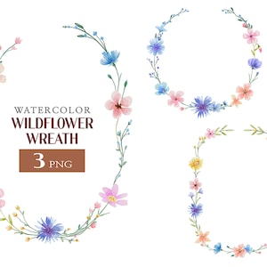 Cadre couronne de fleurs, clipart Couronne de fleurs sauvages, décoration botanique de mariage, fleurs de princesse, clipart vacances fleurs sauvages carte jardin de printemps
