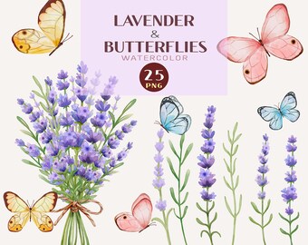 Lavender clipart, Boho clipart, Modern clipart, Watercolor graphics, Lavender png, Watercolor lavender, Lavender elements, Lavender bouquet