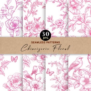 Chinoiserie naadloze bloempatronen, vintage roze bloemmotief, vlinder, vogel, chinoiserie digitaal papier vintage clipart inpakpapier