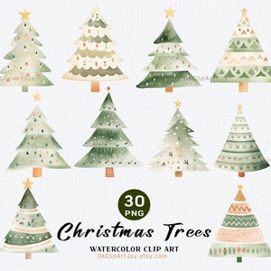 30 Weihnachtsbäume Clipart, süße Bäume PNG, digitale Bäume, digitaler Download, Aquarell Clipart Neujahr Clipart, Digital Kunst Weihnachtskarte