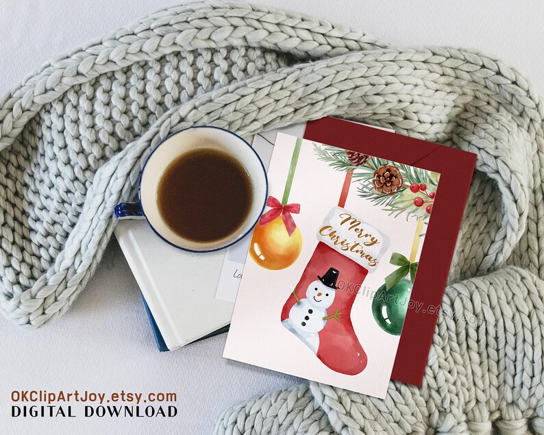 Christmas stocking clipart, Christmas clipart, Watercolor christmas, Traditional xmas, Sublimation ornament, Sublimation designs, Santa clipart bundle, Stocking elements, Stocking names, Christmas botanical, Winter greenery, Christmas flower png