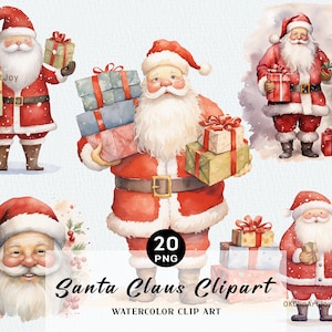 Lindo paquete de imágenes prediseñadas de Santa Claus, Santa estilo vintage, descarga digital de alta calidad, acuarela invierno PNG, uso comercial, tarjeta de Navidad