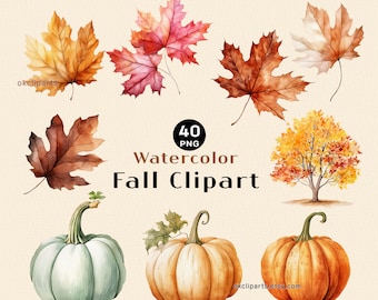 Watercolor Fall Clipart, Autumn Leaves Bundle Clipart, Fall Maple Leaves, Watercolor Pumpkin, Fall Leaf, Autumn Leaf, Thanksgiving Clipart