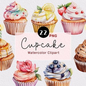 Imágenes prediseñadas de cupcakes de acuarela, imágenes prediseñadas de repostería, imágenes prediseñadas de comida, imágenes prediseñadas de postres, imágenes prediseñadas de dulces, tarjetas de cumpleaños, imágenes prediseñadas de fiestas, pegatinas de cupcakes