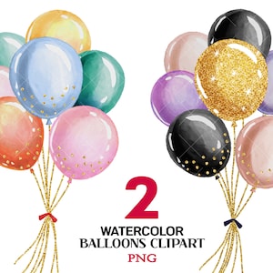 Ballonnen Clipart, Baby Shower Clipart, Gouden Ballon Clipart, Verjaardag Clipart, Aquarel Clipart, Bruiloft Ballonnen, Kleurrijke Ballonnen