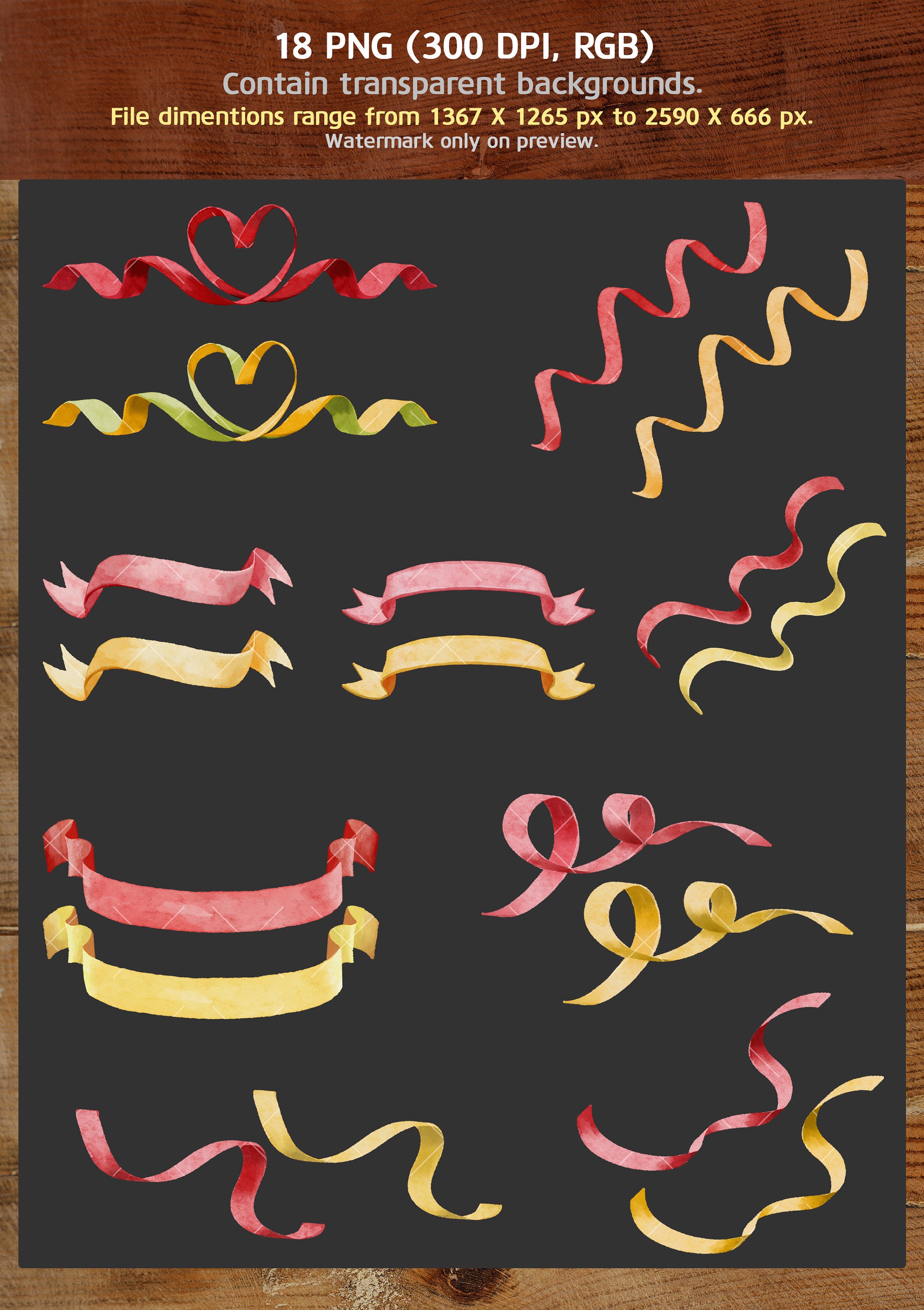 Red Banners PNG Yellow Banners Clipart Watercolor Banners Etsy