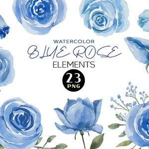 Aquarell Blumen Clipart Blau Rosen Blätter Botanische Clipart Blume separate PNG Floral Element Geburtstag Postkarte Boho Hochzeit Einladungen