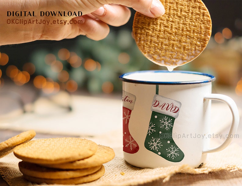 Christmas stocking clipart, Christmas clipart, Watercolor christmas, Traditional xmas, Sublimation ornament, Sublimation designs, Santa clipart bundle, Stocking elements, Stocking names, Christmas botanical, Winter greenery, Christmas flower png