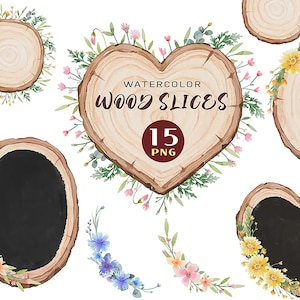 Aquarell Holzscheiben, Blumenrahmen, Holzscheiben, Wildblumen Karte, Frühlingsgarten, Grün Urlaub Clipart Botanische Rahmen Einladung