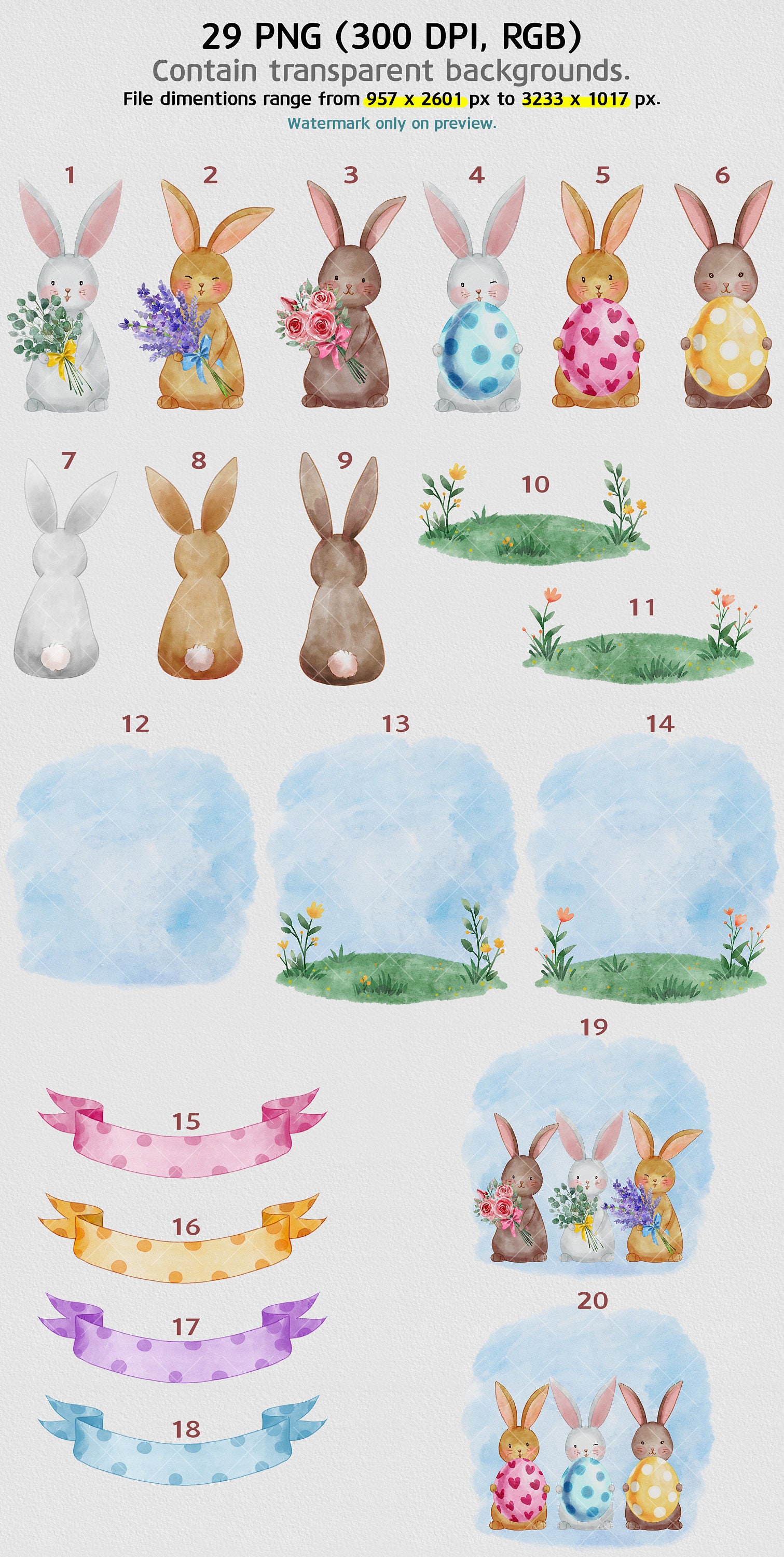 Watercolor Bunny Clipart Watercolor Rabbit Easter Clip Art | Etsy