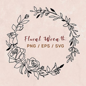 Couronne de fleurs Svg, Boho couronne Svg, cercle bordure Svg, téléchargement numérique, cadre Svg mariage, fichiers Svg, dessin au trait Svg, Svg plante