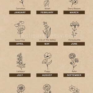 Birth Flower SVG, Svg Bundle Set, Birth Month Flower, Poppy Svg, Birth Flower Png, Logo Label Design, Floral Line Art EPS, Birthday svg Boho