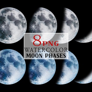 Clip Art Luna, PNG Luna, Luna Acquerello, Clipart Luna Piena, Fasi Lunari, Sovrapposizioni Lunari, Sovrapposizioni Digitali, Clipart Lunare Acquerello Galassia