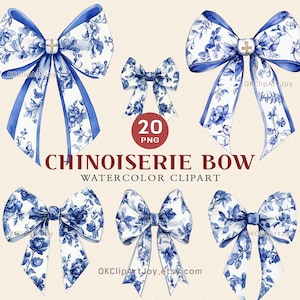 20 Blau-Weiß-Chinoiserie-Bogen, Vintage-Blumenmuster PNG-Bundle, Coquette Blue Willow Sublimation Clipart, Tshirt Trendy Chinoiserie