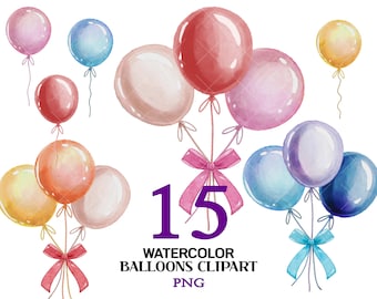 Digital Watercolor Clipart, Watercolor Balloons, Balloons Clipart, Baby Shower Balloons, Balloons png, Pastel Balloons Bundle, Party Clipart