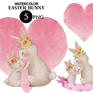 Watercolor Clipart, Kids Clipart, Forest Animals, Baby Shower, Animals Clip Art, Mothers Day, Mother and Baby, Family PNG Cute Rabbit Easter