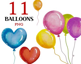 Balloons Clipart, Heart Clipart, Birthday Clipart, Watercolor Clipart, Celebration Clipart, Baby Shower Clipart, Colorful Balloons