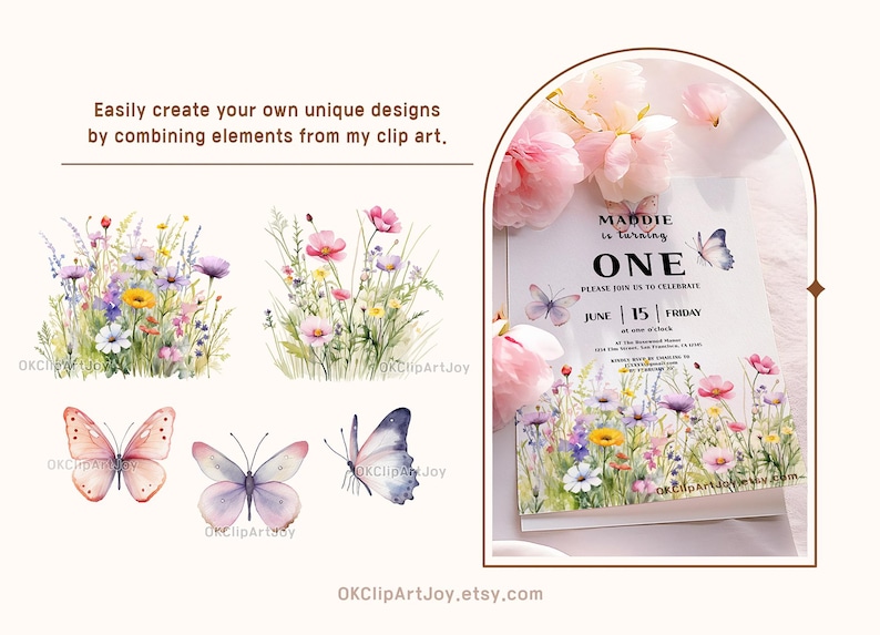 Watercolor Floral Clipart, Wildflowers floral clipart, Floral border PNG, Spring Flowers png, Summer fall flowers Digital clipart invitation