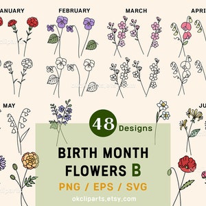 Fleur du mois de naissance, conception de tatouage fleur de naissance, collier d'anniversaire, svg fleur de naissance, lot de svg fleur de naissance, svg botanique, fleurs de pavot
