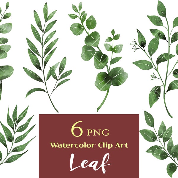 Boho Leaves Clip Art, Watercolor Graphics, Spring Leaf Clipart, Botanical Illustration, Green Design png, Scrapbooking, Wedding Invitations