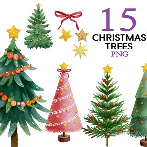 Conjunto de árvores de Natal, clipart de férias, Natal em aquarela, clipart de inverno, clipart de árvore, árvore de natal png, feliz natal png