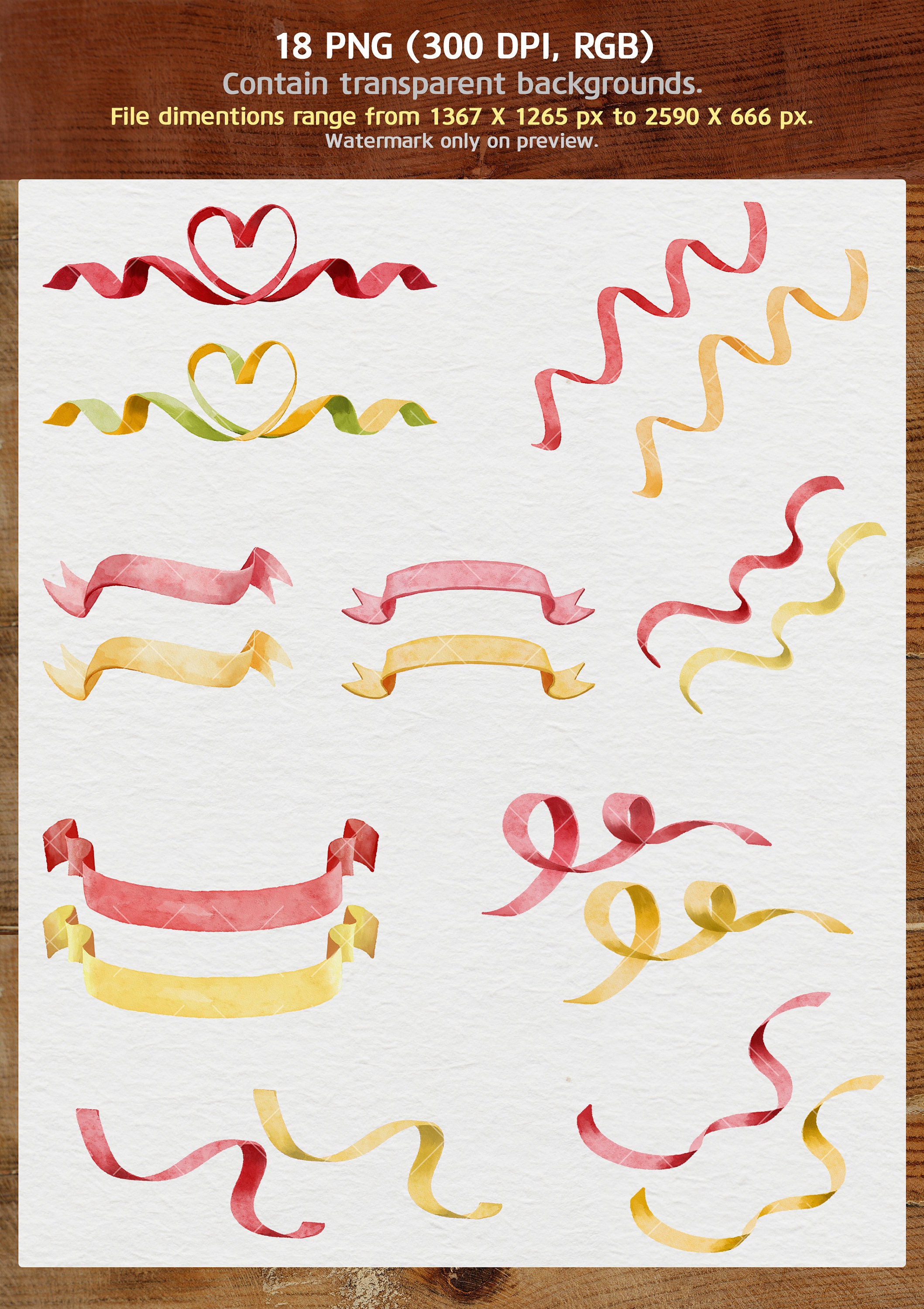 Red Banners PNG Yellow Banners Clipart Watercolor Banners - Etsy