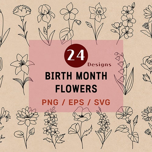 Birth Month Flower SVG Bundle Floral Birthday SVG and PNG - Etsy