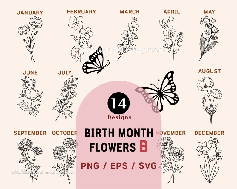 Birth Month Flower, Birth Flower SVG, Poppy Svg, Birthday Svg, Birth Flower Png, Svg Bundle Set, Logo Label Design, Floral Line Art, Birth Flower Clipart, Botanical Svg, Narcissus Flower, Flower Drawing EPS, Digital Plants Stamp